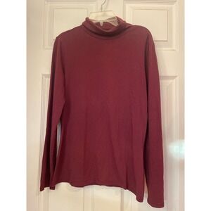 Garnet Hill Organic Pima Cotton Tencel Turtleneck Top Burgundy Wine 43311 S